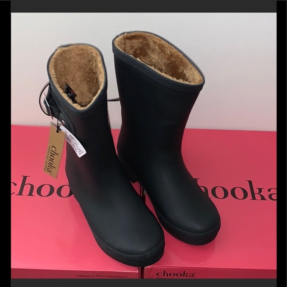 Chooka Rain Boots, Mid Height, Faux Fur, Black - Picture 6 of 10
